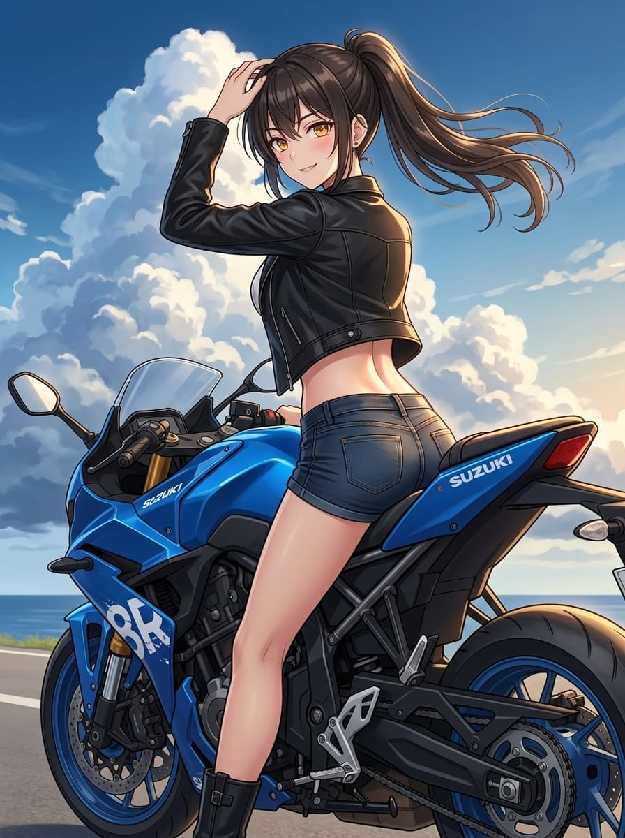 GSX-8Rにまたがっている