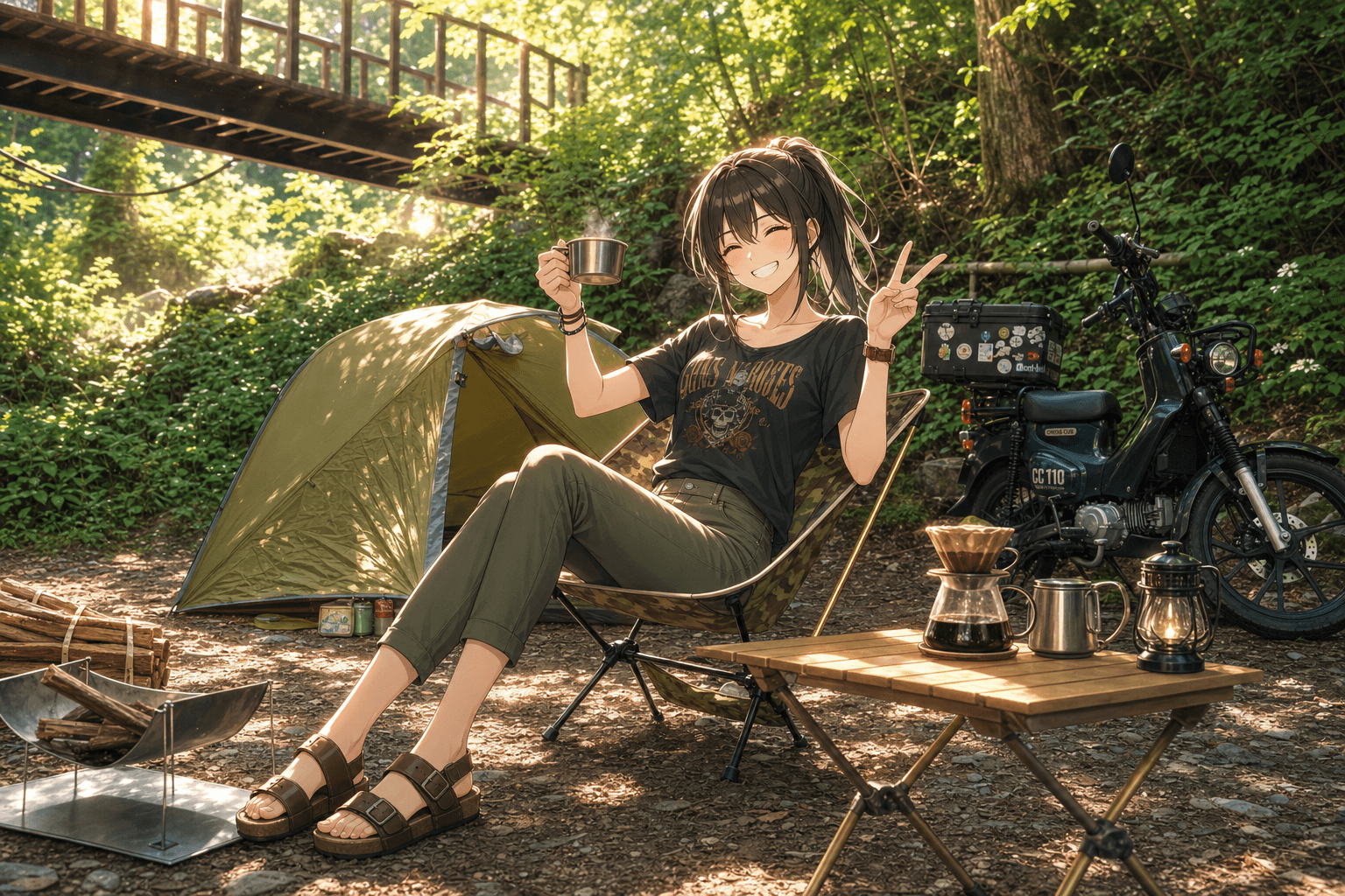 クロスカブで道志の森デイキャンプ!焚き火とコーヒーで最高の森林浴